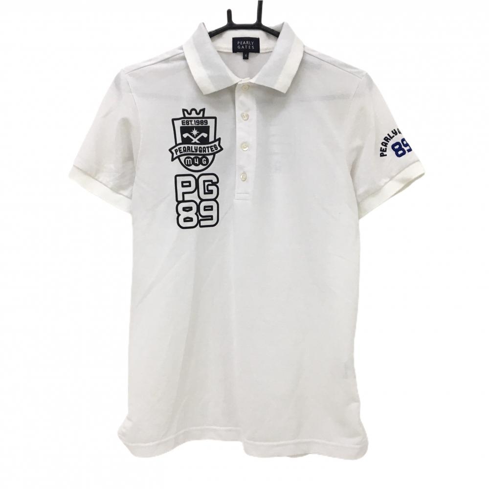 パーリーゲイツ 半袖ポロシャツ 白×黒 襟裏ライン ロゴプリント メンズ 4(M) ゴルフウェア PEARLY GATES