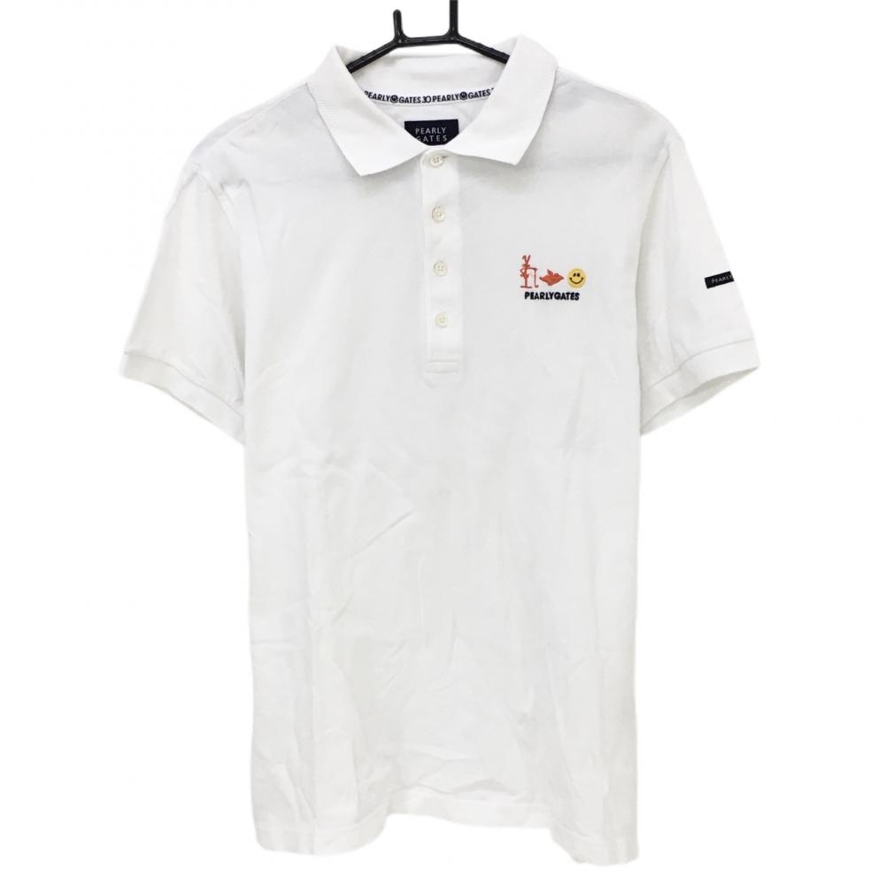 パーリーゲイツ 半袖ポロシャツ 白 30周年 ニコちゃん スマイル メンズ 5(L) ゴルフウェア PEARLY GATES