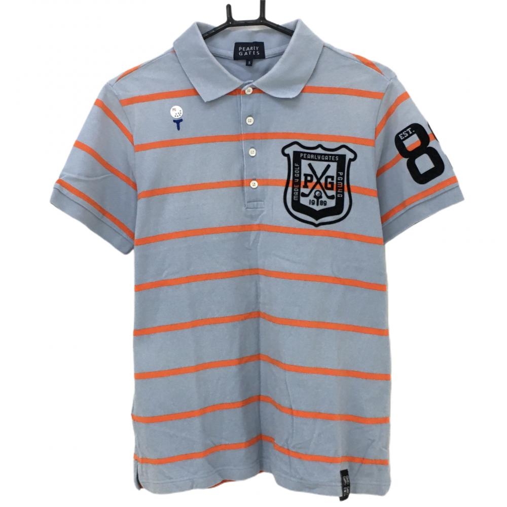 パーリーゲイツ 半袖ポロシャツ ライトブルー×オレンジ ボーダー コットン100％  メンズ 5(L) ゴルフウェア PEARLY GATES