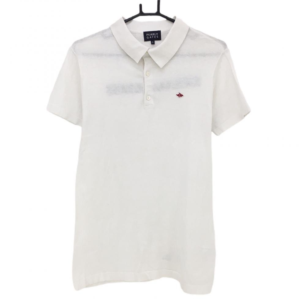 パーリーゲイツ ニット半袖ポロシャツ 白×ネイビー コットン100％  メンズ 5(L) ゴルフウェア PEARLY GATES