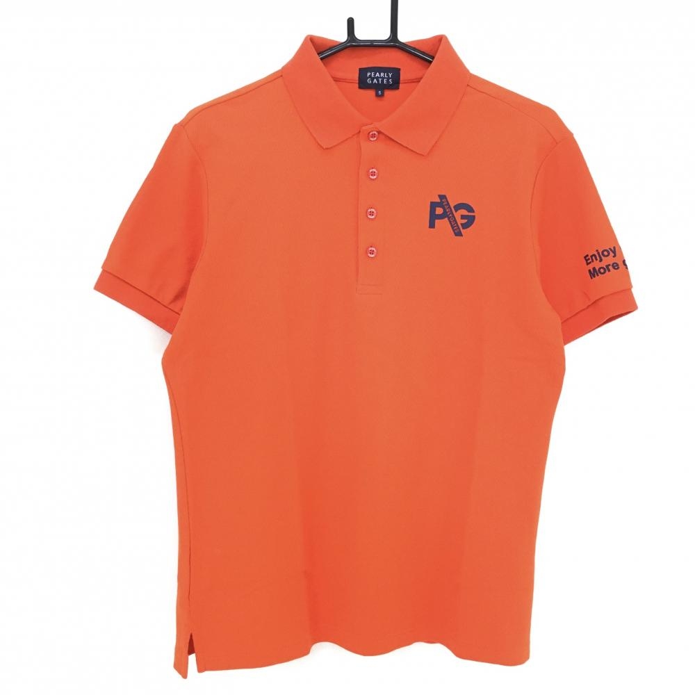 【超美品】パーリーゲイツ 半袖ポロシャツ オレンジ×ネイビー バックロゴ 袖ハート メンズ 5(L) ゴルフウェア 2022年モデル PEARLY GATES