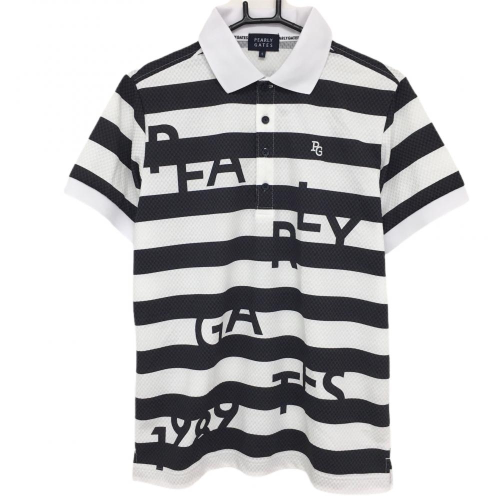 【超美品】パーリーゲイツ 半袖ポロシャツ 白×黒 ブロックチェック織生地  メンズ 5(L) ゴルフウェア 2023年モデル PEARLY GATES