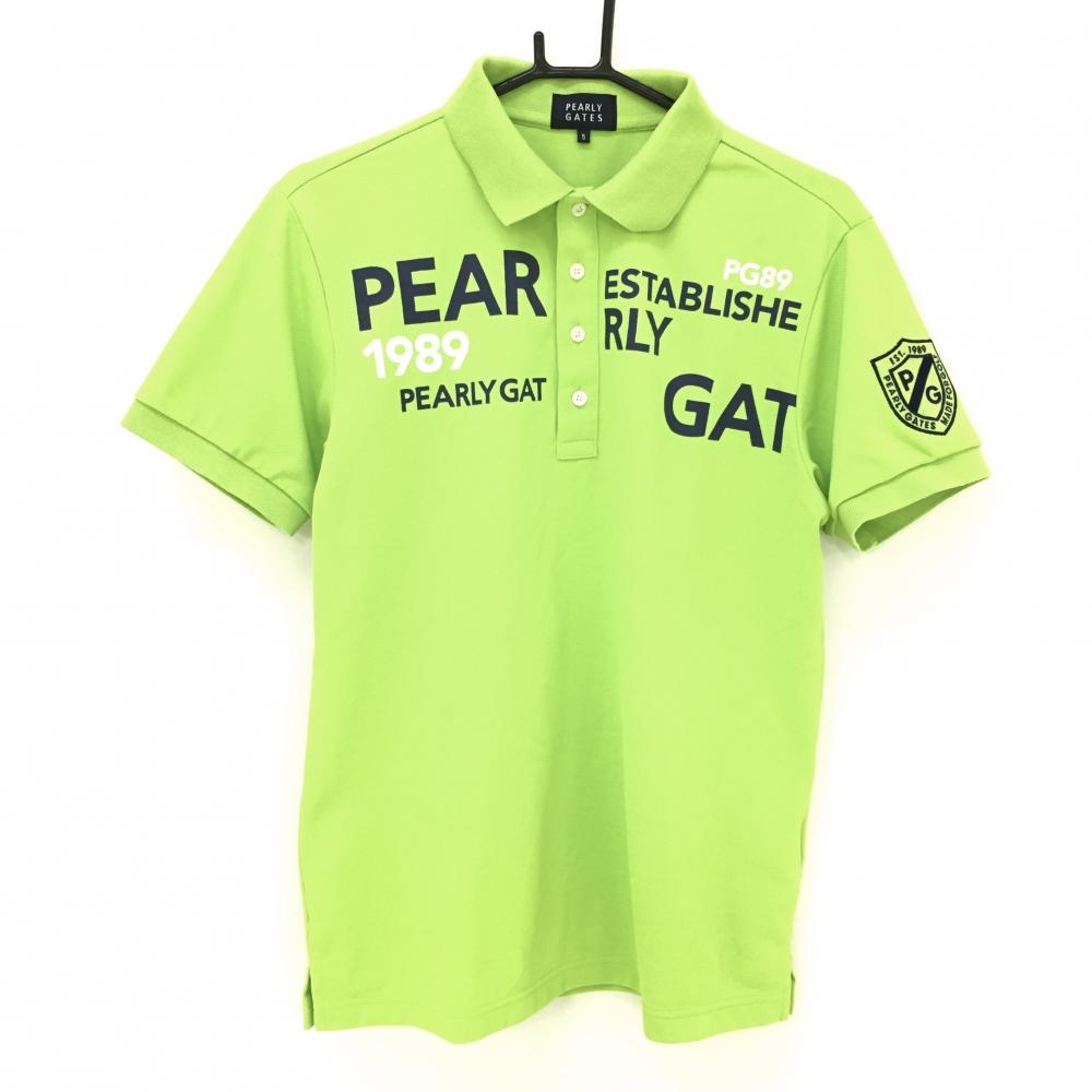 【美品】パーリーゲイツ 半袖ポロシャツ ライトグリーン×ネイビー 襟裏ライン  メンズ 5(L) ゴルフウェア 2022年モデル PEARLY GATES