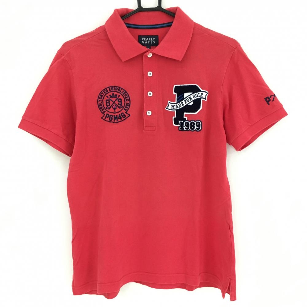 パーリーゲイツ 半袖ポロシャツ レッド パイルワッペン  メンズ 4(M) ゴルフウェア PEARLY GATES