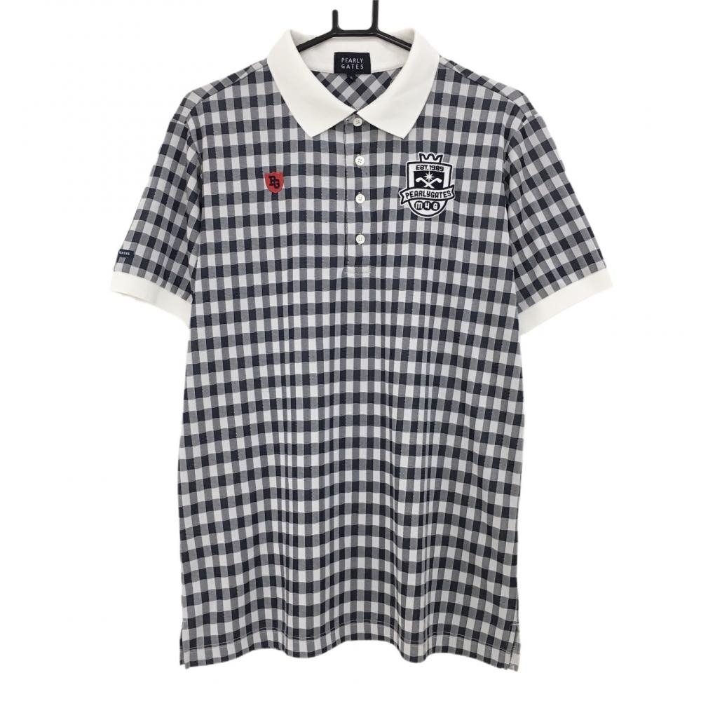 パーリーゲイツ 半袖ポロシャツ ネイビー×白 チェック メンズ 6(XL) ゴルフウェア PEARLY GATES