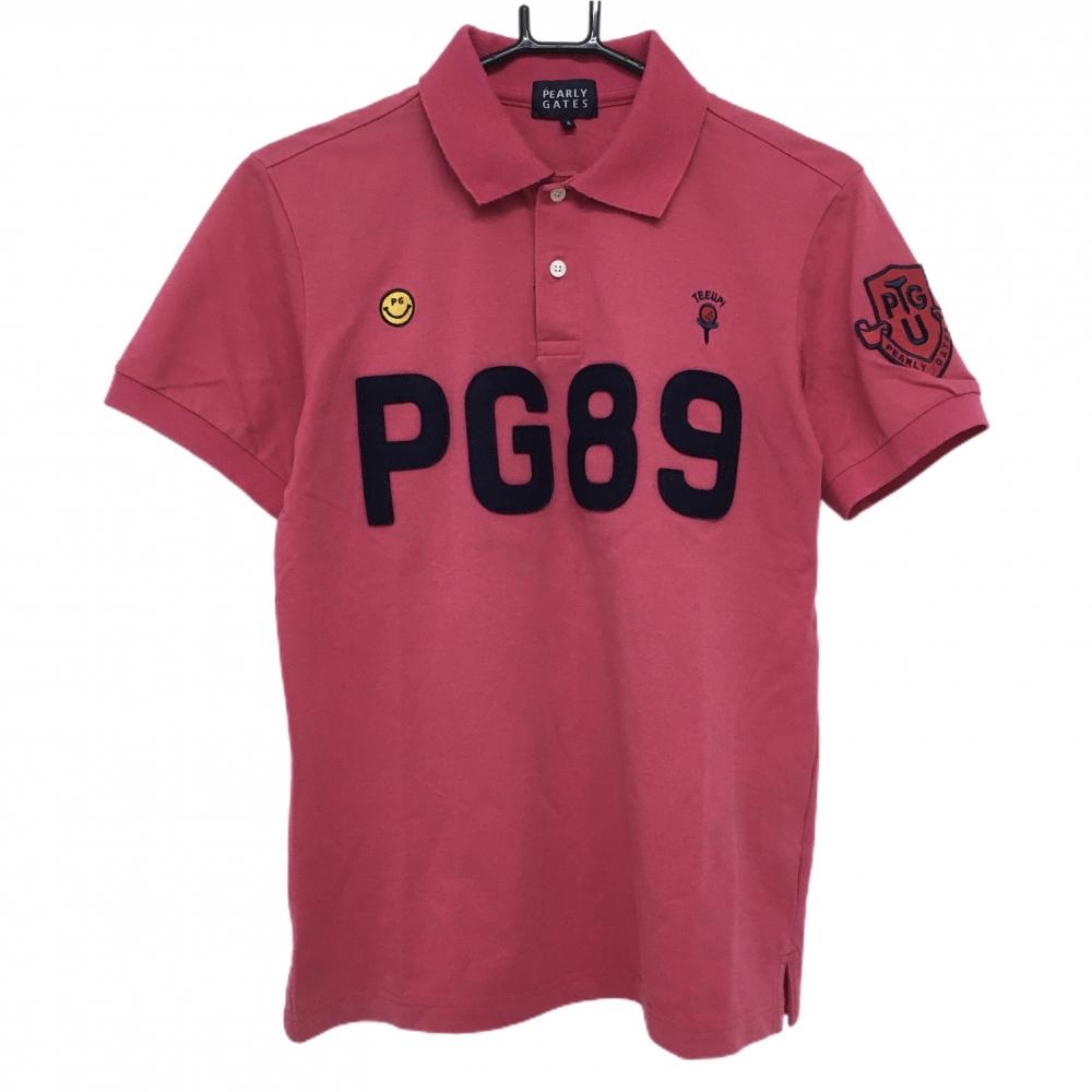 【美品】パーリーゲイツ 半袖ポロシャツ ピンク×ネイビー ニコちゃん スマイル  メンズ 4(M) ゴルフウェア PEARLY GATES