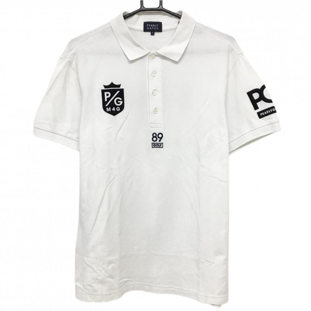 パーリーゲイツ 半袖ポロシャツ 白×ネイビー フロッキーロゴ  メンズ 7(2XL) ゴルフウェア 大きいサイズ PEARLY GATES