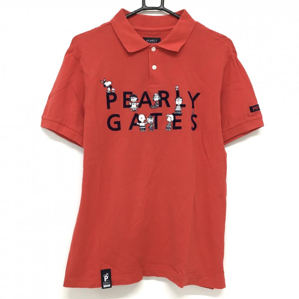 パーリーゲイツ×PEANUTS 半袖ポロシャツ レッド×ネイビー スヌーピー 刺しゅう  メンズ 5(L) ゴルフウェア PEARLY GATES