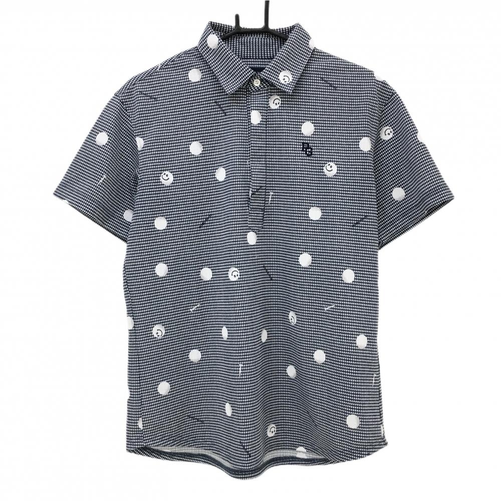 【超美品】パーリーゲイツ 半袖ポロシャツ ネイビー×白 千鳥格子風×ドット メンズ 5(L) ゴルフウェア 2024年モデル PEARLY GATES