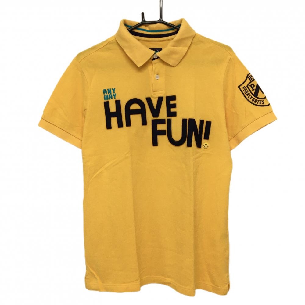 パーリーゲイツ 半袖ポロシャツ オレンジ×ネイビー フェルトワッペン ニコちゃん スマイル  メンズ 5(L) ゴルフウェア PEARLY GATES