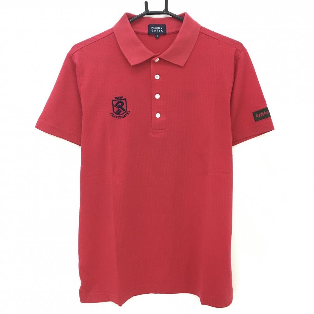 パーリーゲイツ 半袖ポロシャツ レッド 織生地 背面ロゴ メンズ 5(L) ゴルフウェア PEARLY GATES