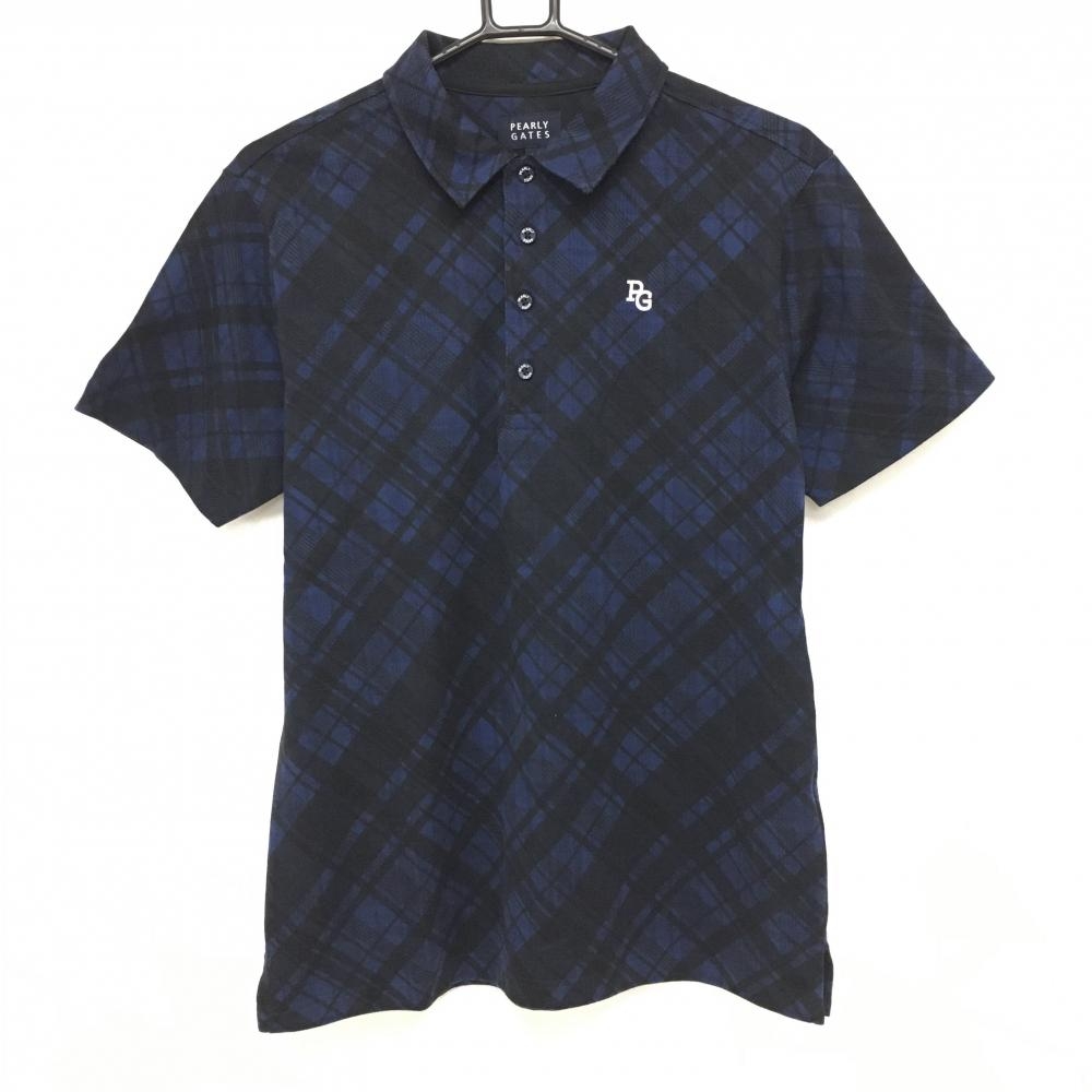 【超美品】パーリーゲイツ 半袖ポロシャツ ネイビー×黒 チェック メンズ 5(L) ゴルフウェア 2024年モデル PEARLY GATES