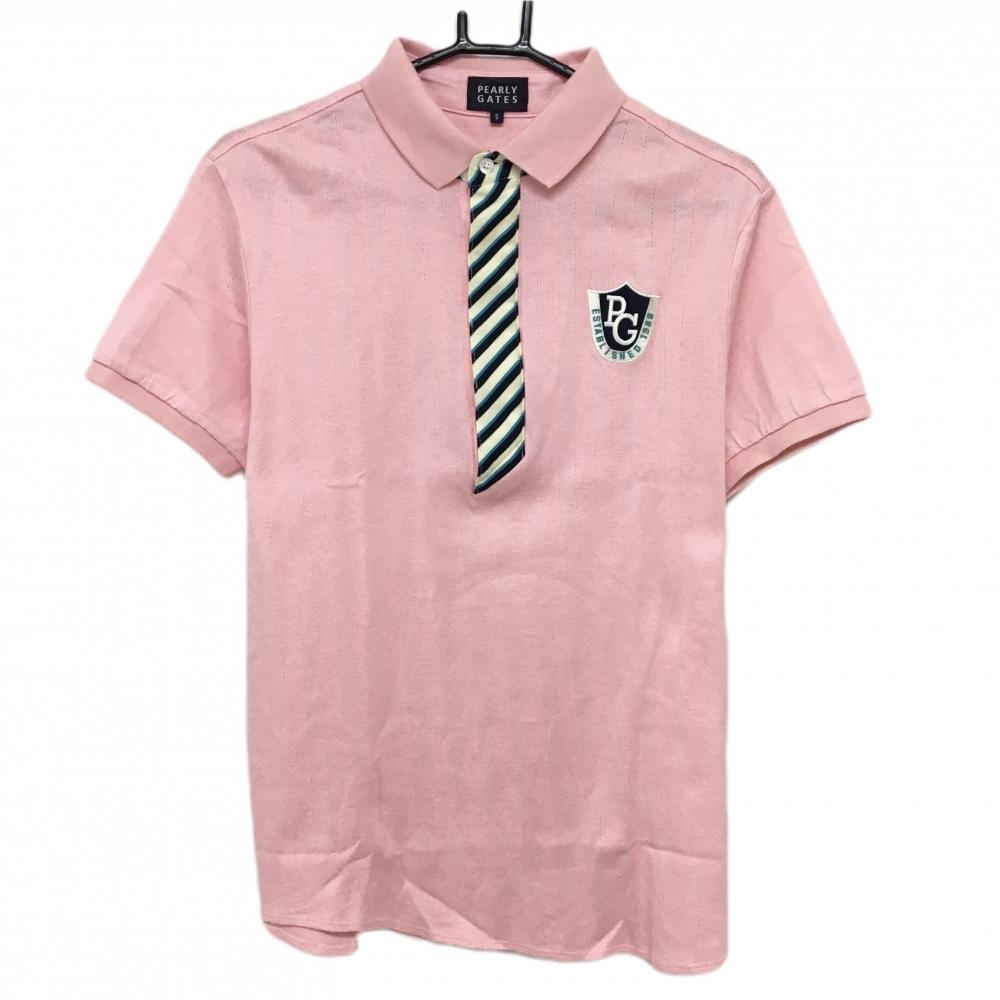 パーリーゲイツ 半袖ポロシャツ ライトピンク ストライプ地模様 前立て斜めストライプ メンズ 5(L) ゴルフウェア PEARLY GATES
