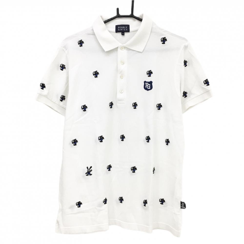 パーリーゲイツ×Disne 半袖ポロシャツ 白×黒 オズワルド総柄 コラボ メンズ 5(L) ゴルフウェア PEARLY GATES