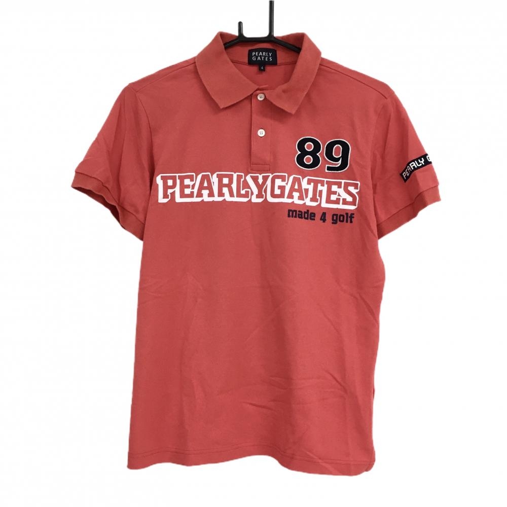 パーリーゲイツ 半袖ポロシャツ レッド×白 胸元ロゴ メンズ 4(M) ゴルフウェア PEARLY GATES