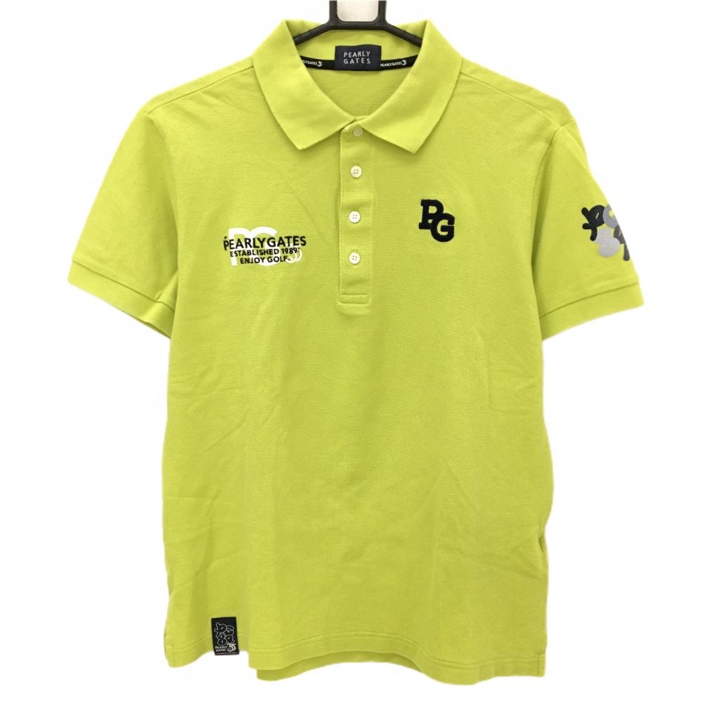 【美品】パーリーゲイツ 半袖ポロシャツ　ライトグリーン×ネイビー 35周年 後ろビッグプリント メンズ 5(L) ゴルフウェア PEARLY GATES