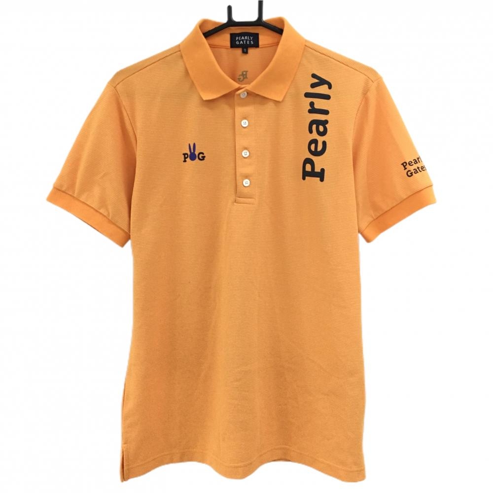 【美品】パーリーゲイツ 半袖ポロシャツ ライトオレンジ ロゴプリント  メンズ 5(L) ゴルフウェア 2024年モデル PEARLY GATES