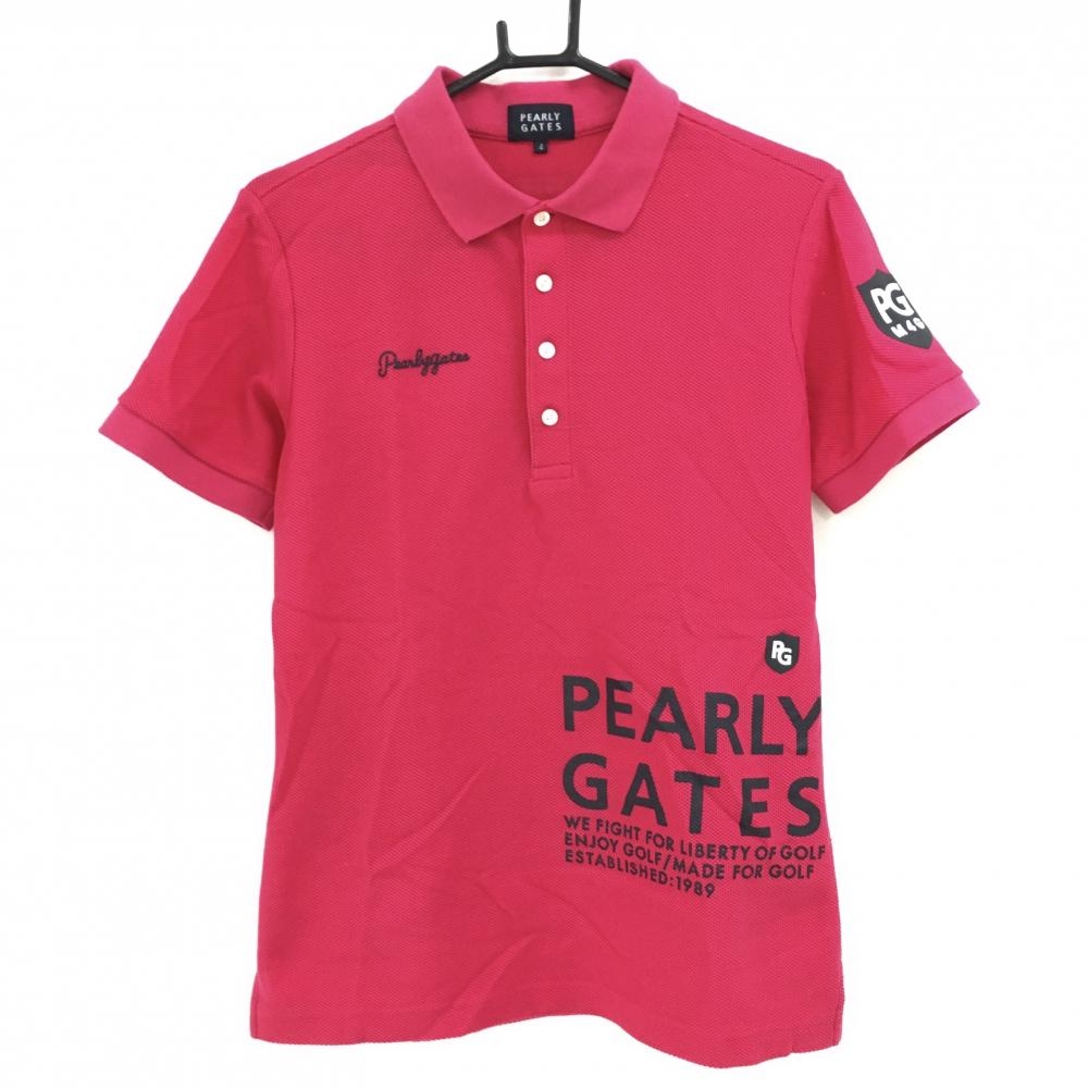【美品】パーリーゲイツ 半袖ポロシャツ ダークピンク フロントロゴ 織生地  メンズ 4(M) ゴルフウェア 2023年モデル PEARLY GATES
