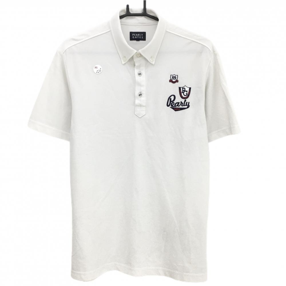 パーリーゲイツ 半袖ポロシャツ 白 ボタンダウン ロゴネイビー メンズ 5(L) ゴルフウェア PEARLY GATES