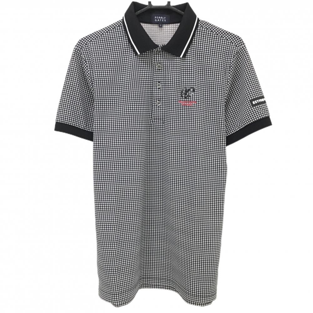 【超美品】パーリーゲイツ 半袖ポロシャツ 黒×白 千鳥格子 マスターバニー  メンズ 6(XL) ゴルフウェア 2024年モデル PEARLY GATES