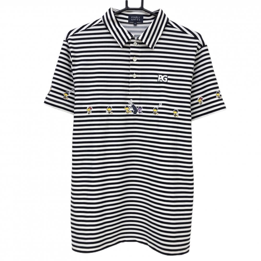 【超美品】パーリーゲイツ× PEANUTS 半袖ポロシャツ 白×黒 ボーダー メンズ 5(L) ゴルフウェア 2024年モデル PEARLY GATES