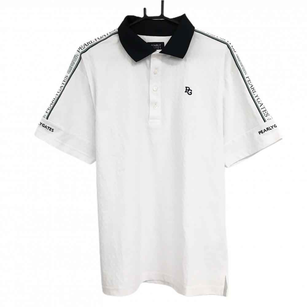 【美品】パーリーゲイツ 半袖ポロシャツ 白 袖ロゴライン 織生地 メンズ 5(L) ゴルフウェア 2024年モデル PEARLY GATES