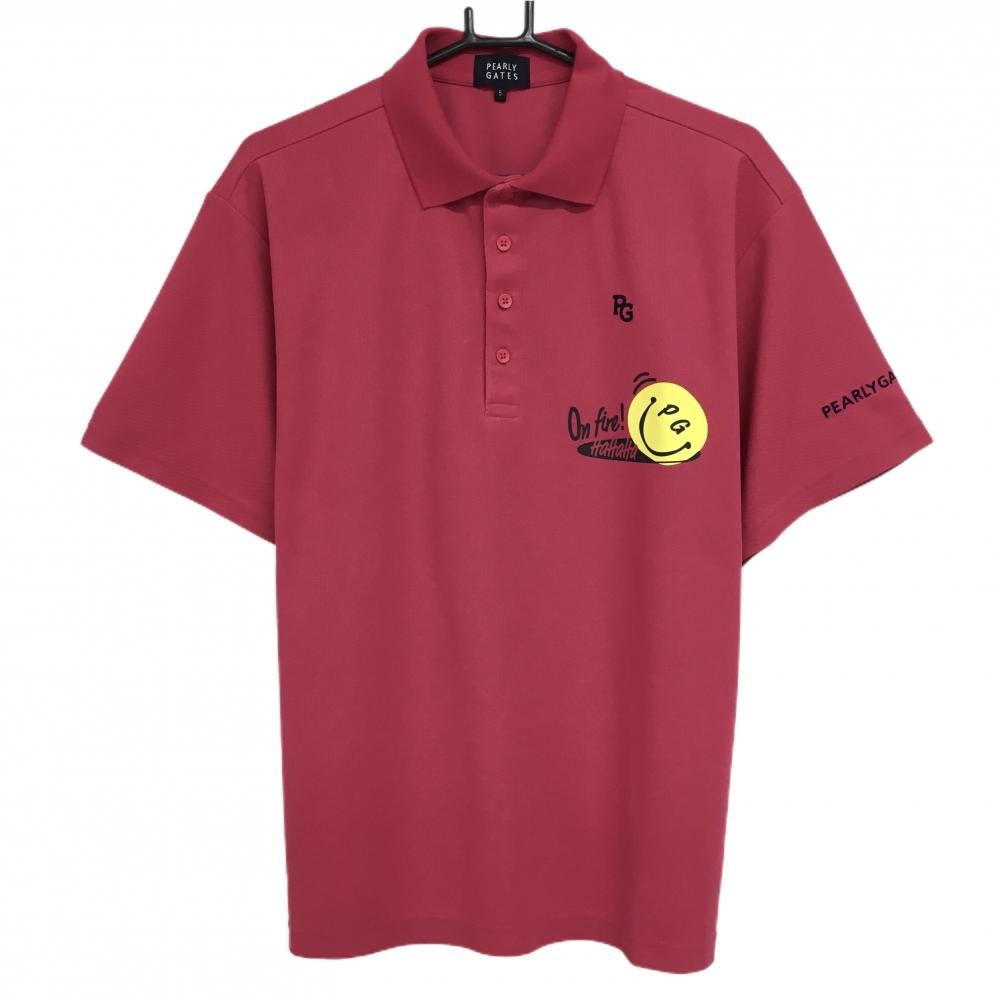 【超美品】パーリーゲイツ 半袖ポロシャツ ピンク×黒 背面ロゴ ニコちゃん メンズ 5(L) ゴルフウェア 2024年モデル PEARLY GATES