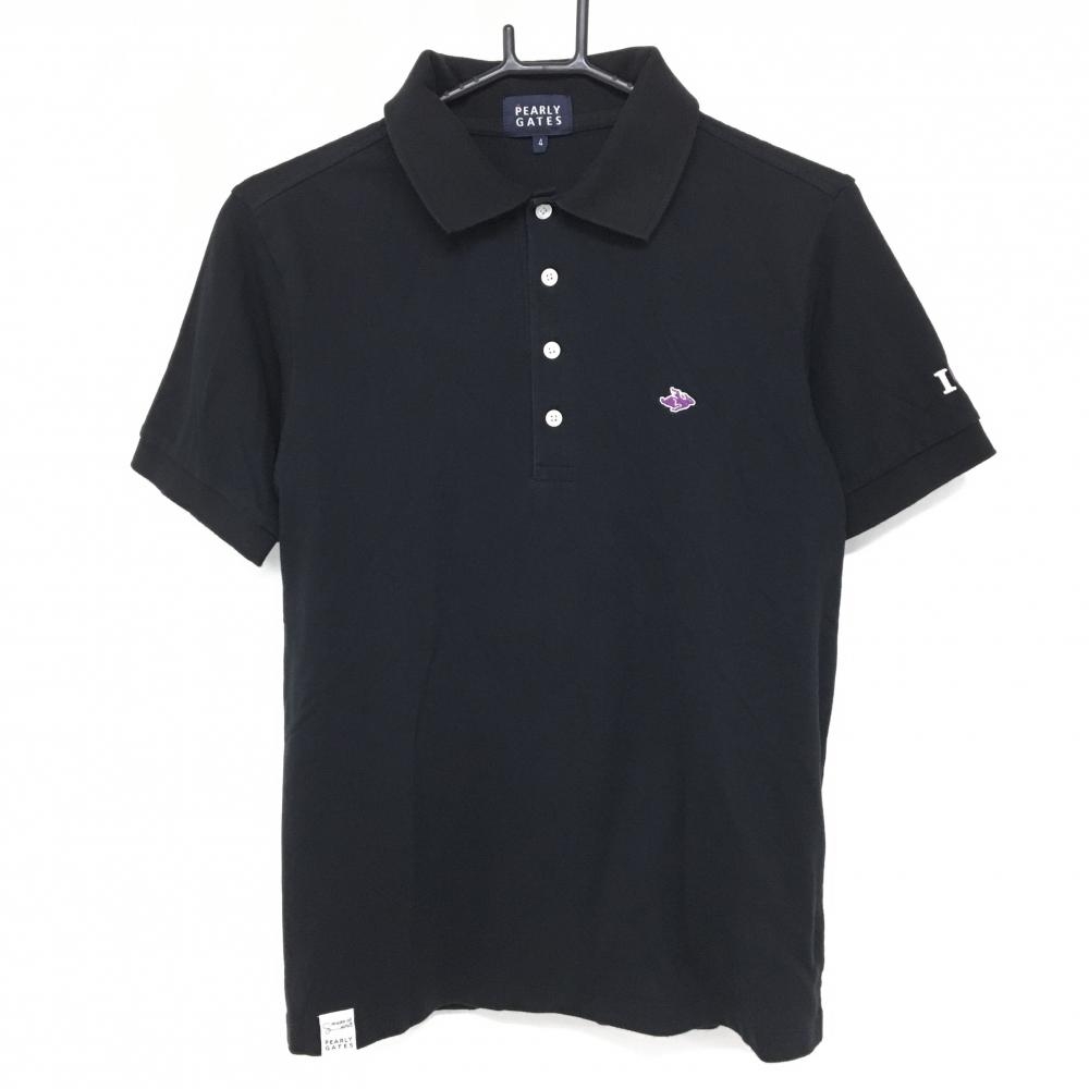 パーリーゲイツ 半袖ポロシャツ 黒 ロゴパープル フライングラビット メンズ 4(M) ゴルフウェア PEARLY GATES