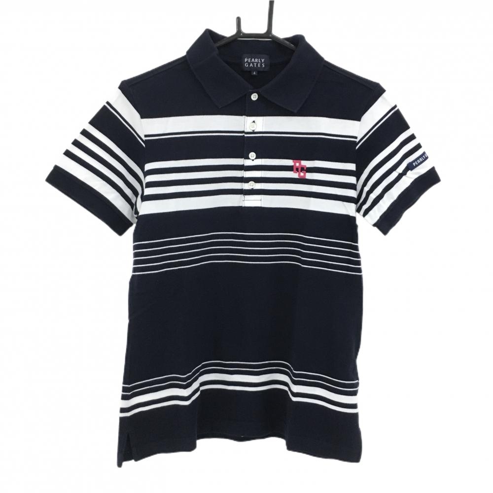 パーリーゲイツ 半袖ポロシャツ ネイビー×白 ボーダー風  メンズ 4(M) ゴルフウェア PEARLY GATES