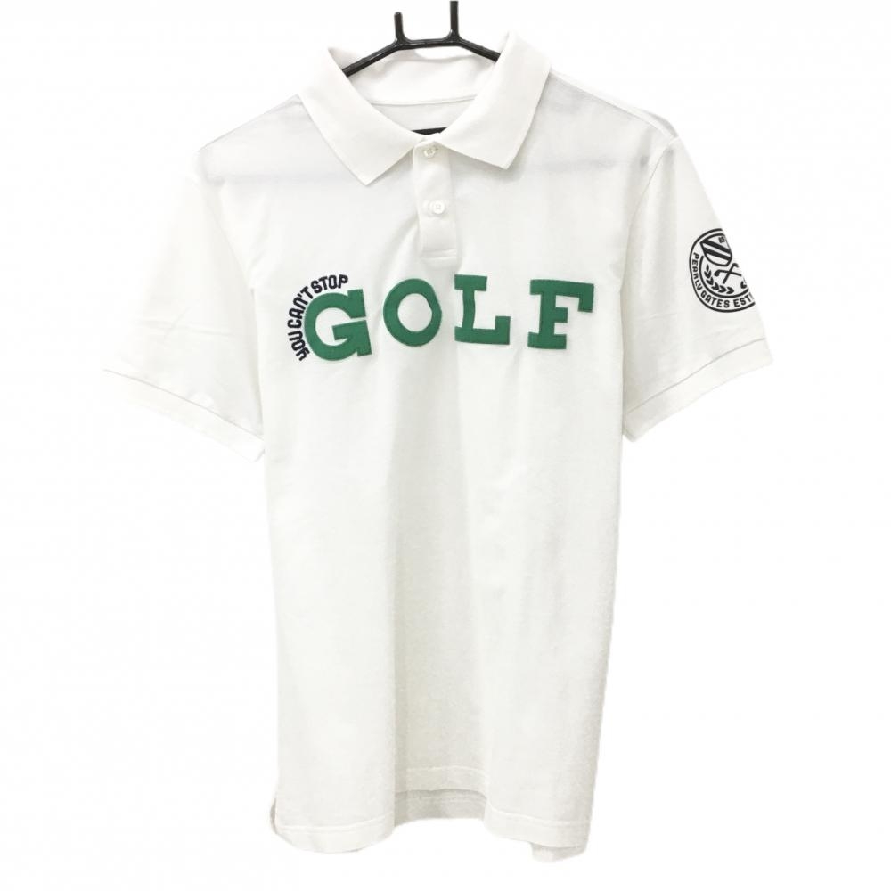 パーリーゲイツ 半袖ポロシャツ 白×グリーン 袖ロゴ メンズ 5(L) ゴルフウェア PEARLY GATES