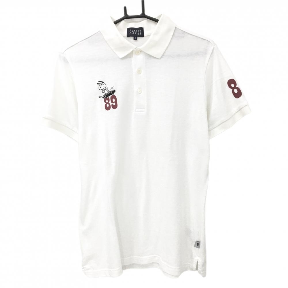 パーリーゲイツ×PEANUTS 半袖ポロシャツ 白 スヌーピー メンズ 5(L) ゴルフウェア PEARLY GATES