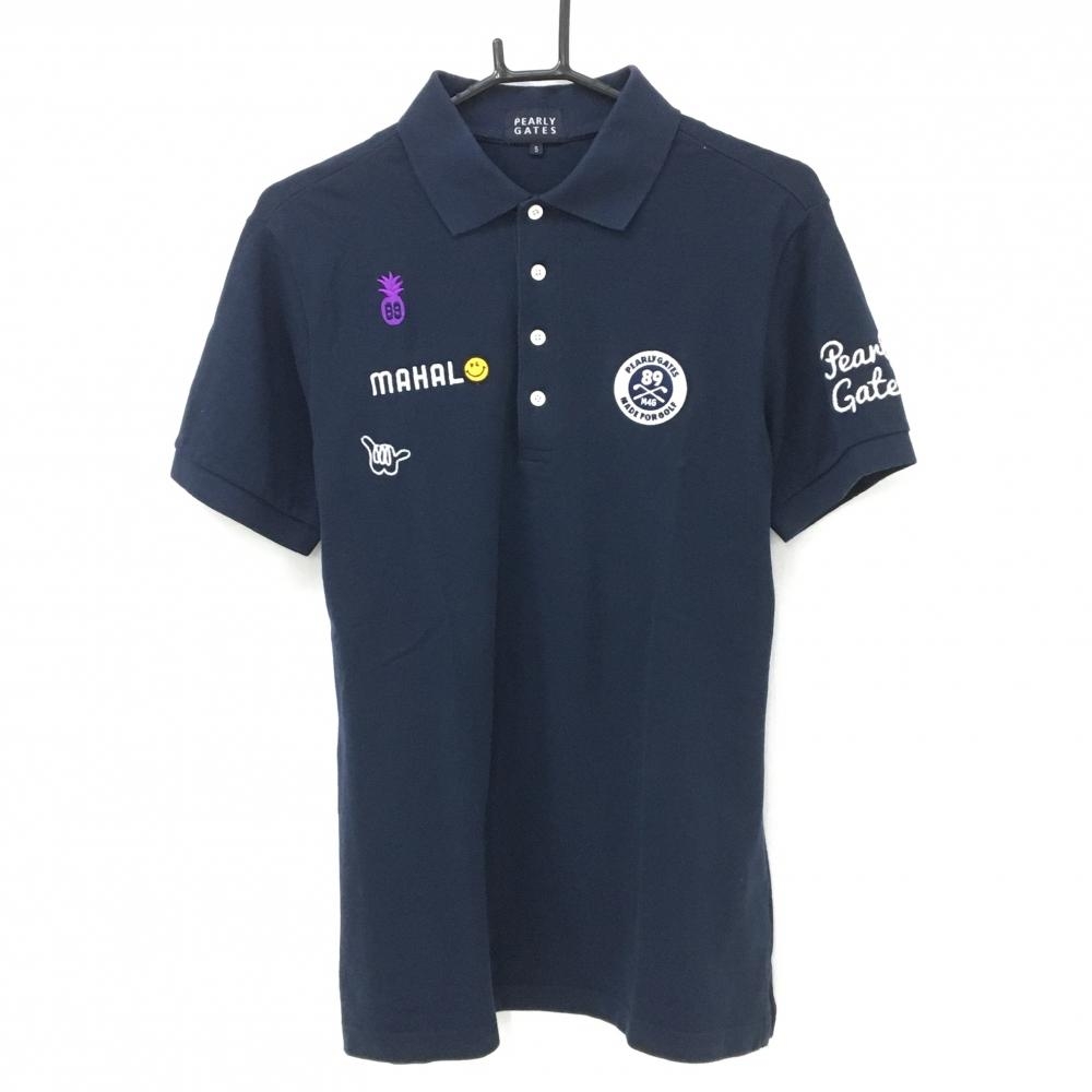 パーリーゲイツ 半袖ポロシャツ ネイビー スマイル ニコちゃん メンズ 5(L) ゴルフウェア PEARLY GATES