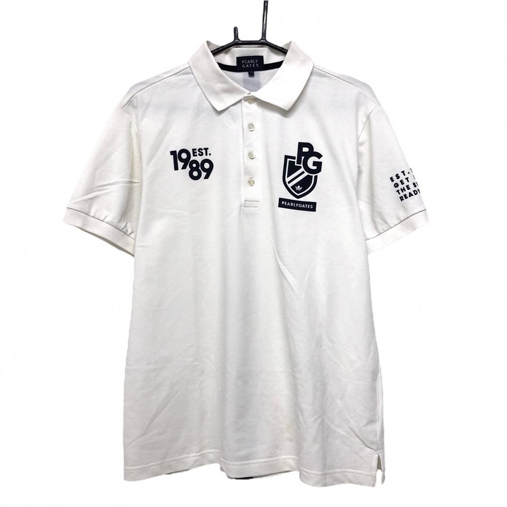 【美品】パーリーゲイツ 半袖ポロシャツ 白×ネイビー バックロゴ メンズ 7(2XL) ゴルフウェア 大きいサイズ PEARLY GATES