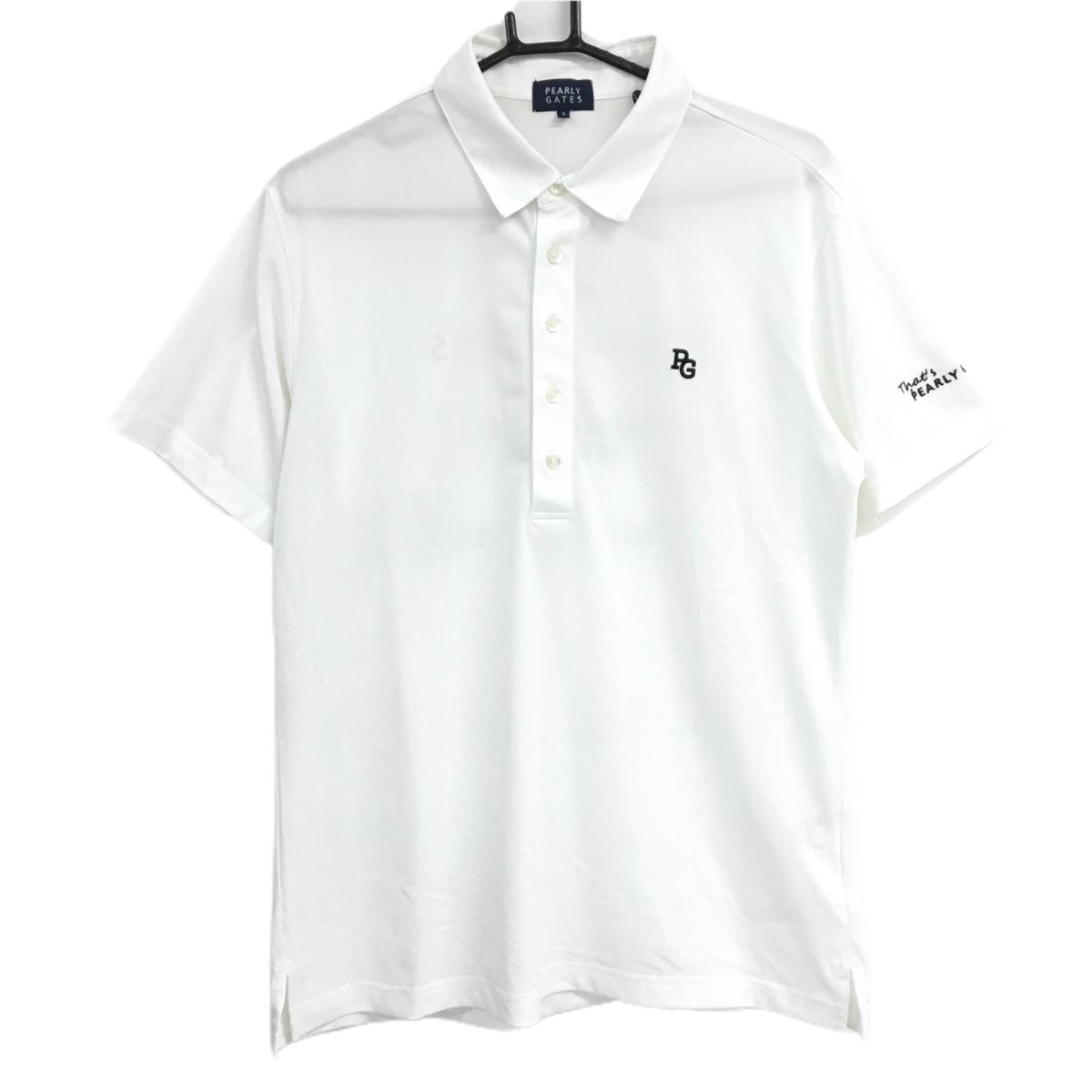 【美品】パーリーゲイツ 半袖ポロシャツ 白×ダークネイビー 後ろビックプリント メンズ 6(XL) ゴルフウェア 2024年モデル PEARLY GATES