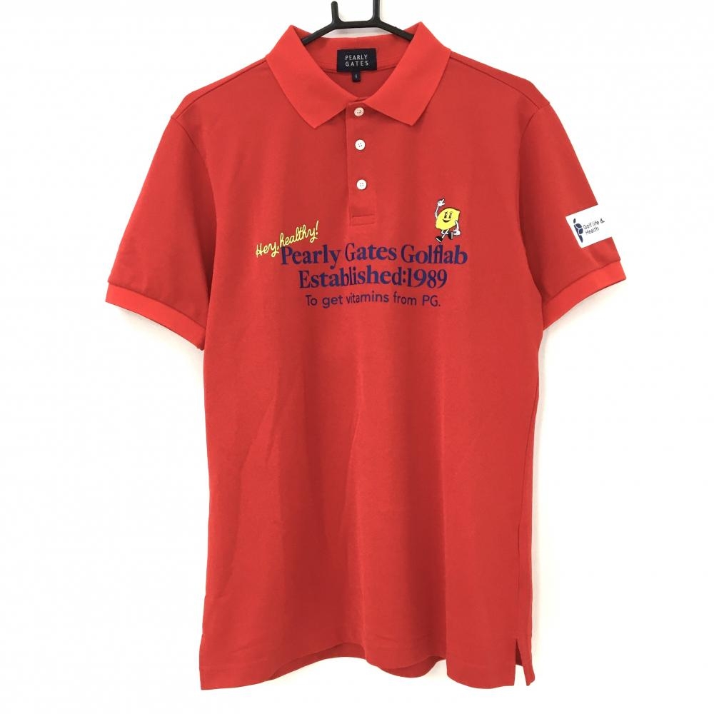 【超美品】パーリーゲイツ 半袖ポロシャツ レッド×ネイビー ロゴプリント  メンズ 6(XL) ゴルフウェア 2025年モデル PEARLY GATES