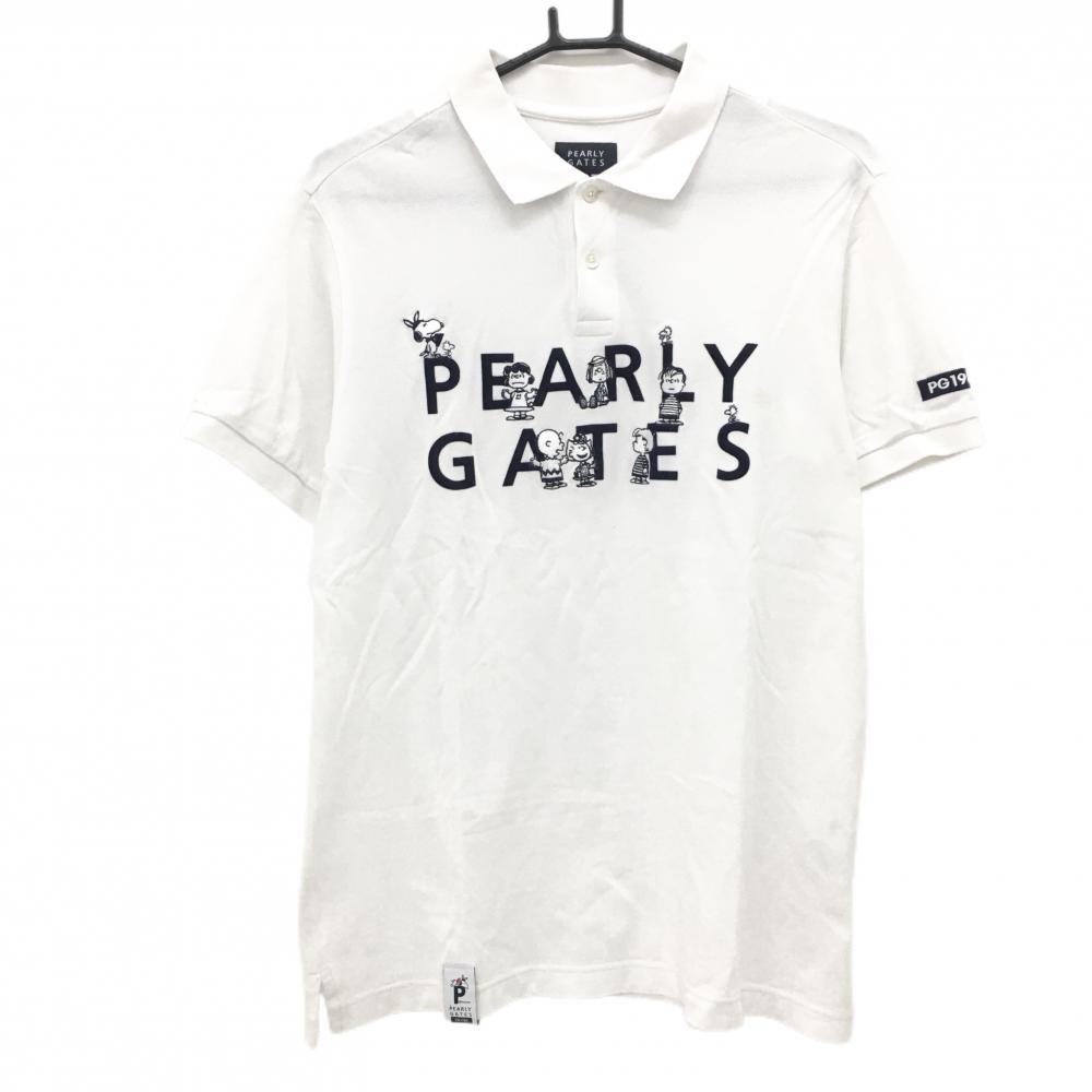 【美品】パーリーゲイツ×PEANUTS 半袖ポロシャツ 白×ネイビー スヌーピー刺しゅう  メンズ 5(L) ゴルフウェア PEARLY GATES