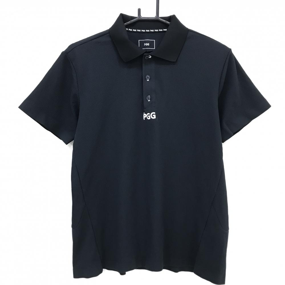 【超美品】PGGパーリーゲイツ 半袖ポロシャツ 黒×白 後裾ビッグロゴ メンズ 5(L) ゴルフウェア PEARLY GATES