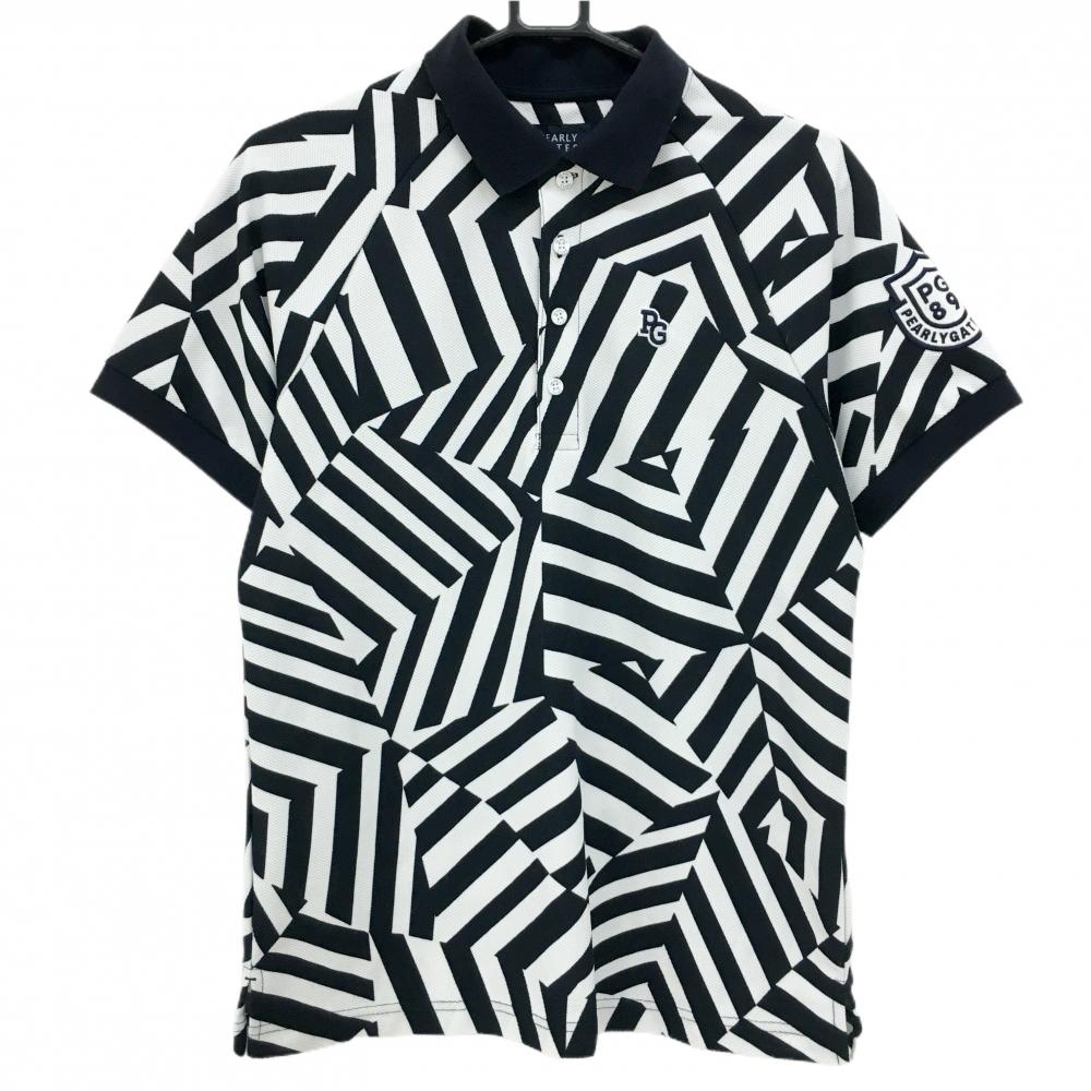 パーリーゲイツ 半袖ポロシャツ ネイビー×白 総柄 メンズ 4(M) ゴルフウェア PEARLY GATES