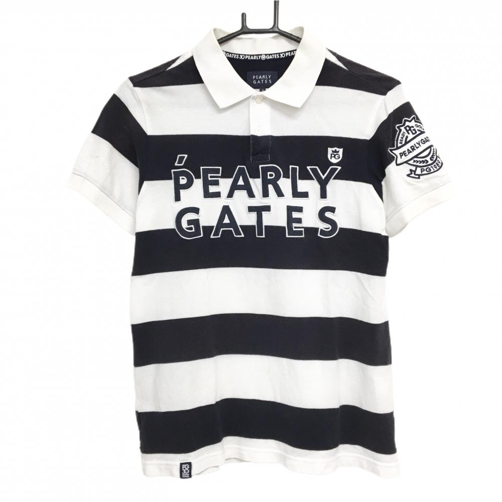 パーリーゲイツ 半袖ポロシャツ 白×ネイビー ボーダー 30周年 メンズ 4(M) ゴルフウェア PEARLY GATES