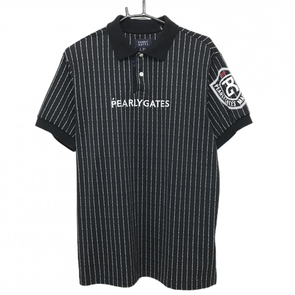 【超美品】パーリーゲイツ 半袖ポロシャツ ダークネイビー×白 ロゴストライプ 襟裏ライン メンズ 6(XL) ゴルフウェア PEARLY GATES