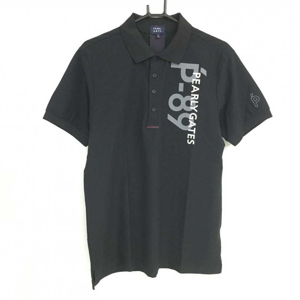 【超美品】パーリーゲイツ 半袖ポロシャツ 黒 ロゴグレー  メンズ 6(XL) ゴルフウェア PEARLY GATES