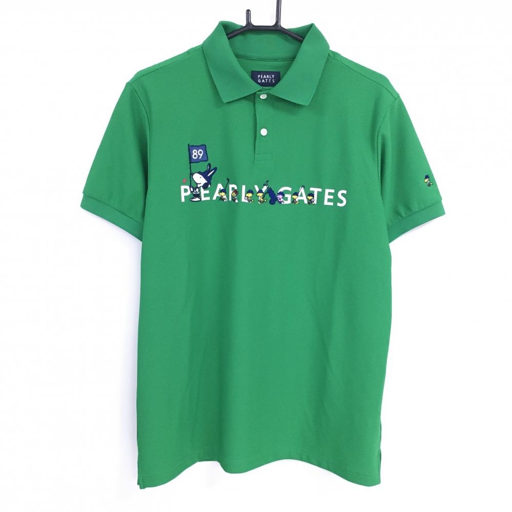 【超美品】パーリーゲイツ×PEANUTS 半袖ポロシャツ グリーン うさ耳スヌーピー  メンズ 6(XL) ゴルフウェア 2024年モデル PEARLY GATES