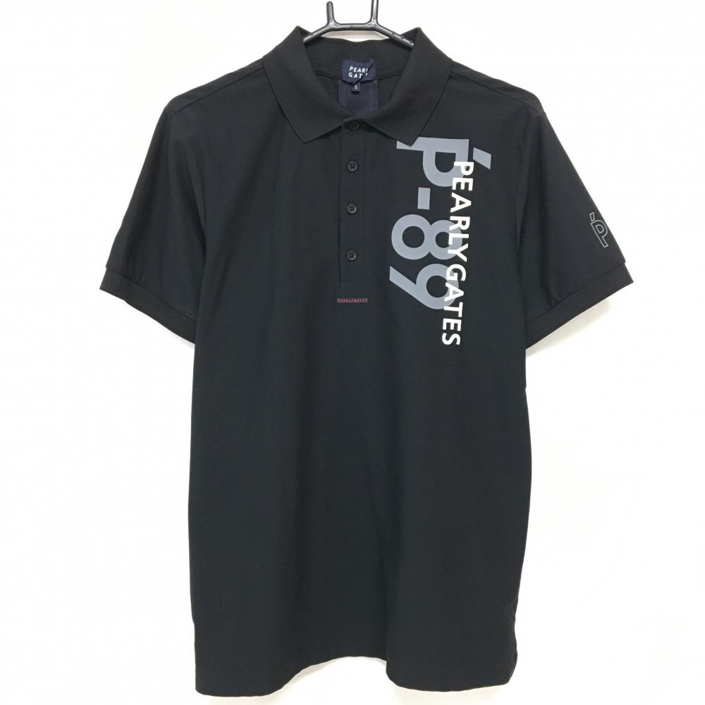 【超美品】パーリーゲイツ 半袖ポロシャツ 黒 左肩ロゴグレー  メンズ 5(L) ゴルフウェア PEARLY GATES