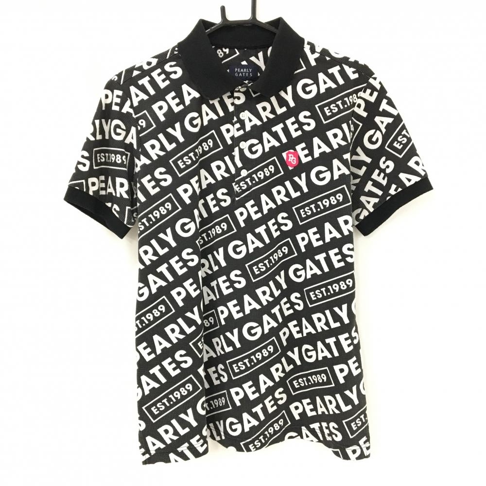 パーリーゲイツ 半袖ポロシャツ 黒系×白 斜めロゴ総柄  メンズ 5(L) ゴルフウェア PEARLY GATES