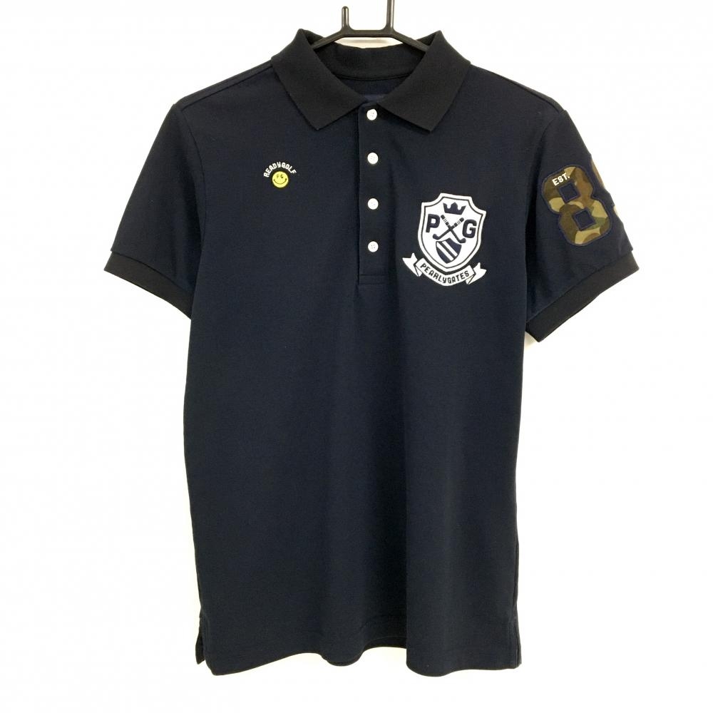 パーリーゲイツ 半袖ポロシャツ ダークネイビー ニコちゃん スマイル 迷彩ナンバリング 襟裏ロゴ メンズ 4(L) ゴルフウェア PEARLY GATES