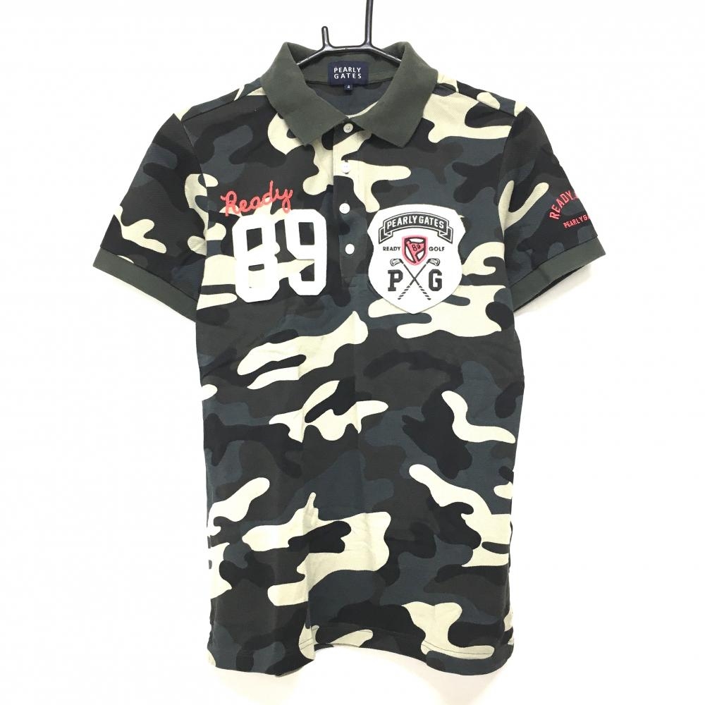 パーリーゲイツ 半袖ポロシャツ カーキ×ベージュ カモフラ 迷彩  メンズ 4(M) ゴルフウェア PEARLY GATES