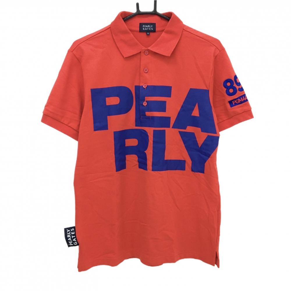 【美品】パーリーゲイツ 半袖ポロシャツ レッド×ネイビー ビッグロゴ  メンズ 5(L) ゴルフウェア PEARLY GATES