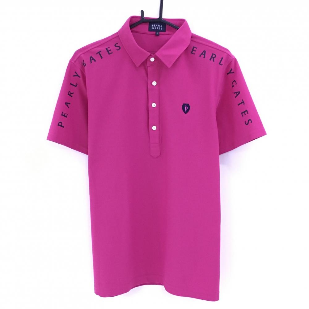 【超美品】パーリーゲイツ 半袖ポロシャツ ダークピンク 肩ロゴ ワッペン メンズ 6(XL) ゴルフウェア PEARLY GATES