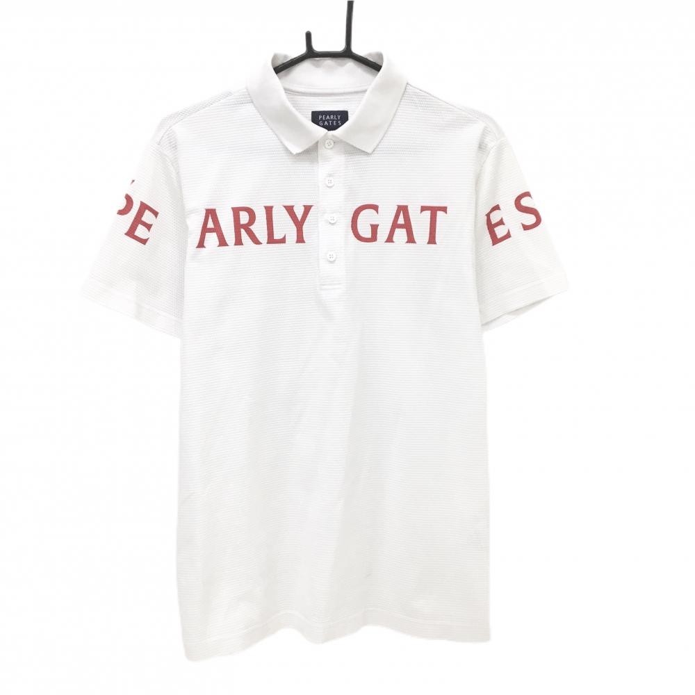 パーリーゲイツ 半袖ポロシャツ 白×レッド 織生地 ビッグロゴ メンズ 7(2XL ) ゴルフウェア PEARLY GATES
