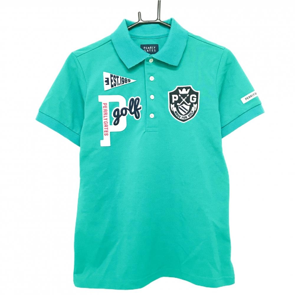 【超美品】パーリーゲイツ 半袖ポロシャツ グリーン ワッペン メンズ 3(S) ゴルフウェア PEARLY GATES